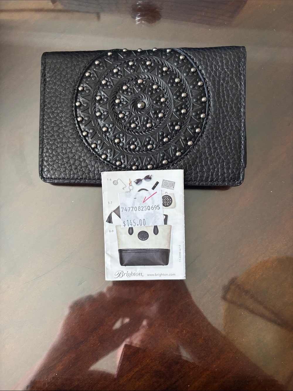 Brighton Black Embossed Leather Card Holder with Medallion